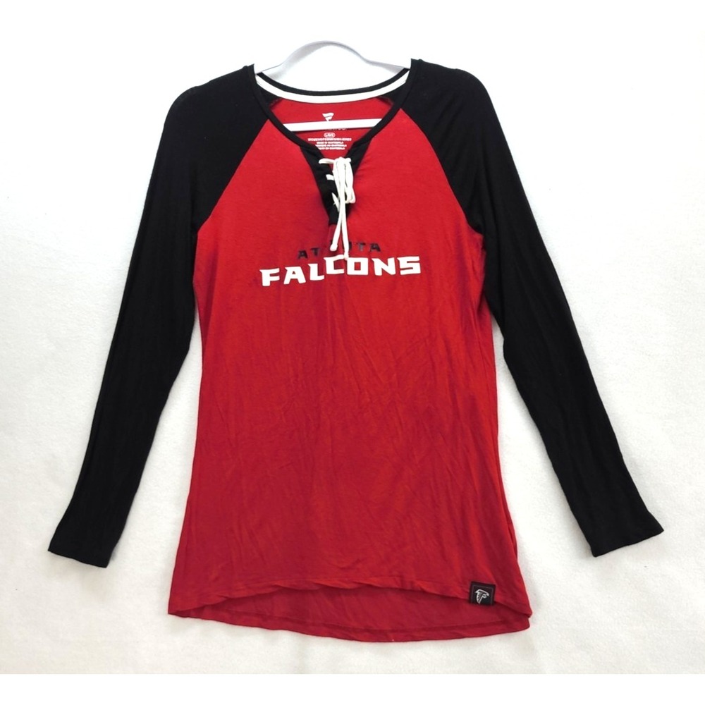 Womens  Red Black Atlanta Falcons‎ shirt True to Form Raglan Lace Up V-Neck L